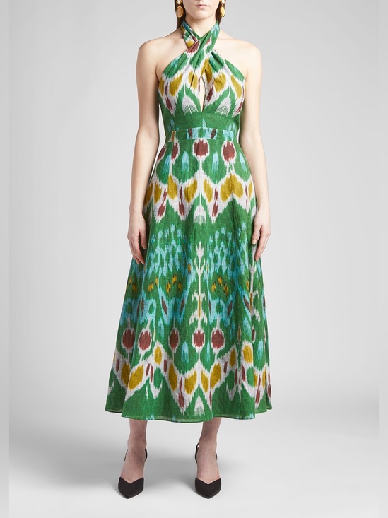 ERDEM Dresses & Skirts - ERDEM Selene Green Printed Ikat Halter Maxi Dress size 6